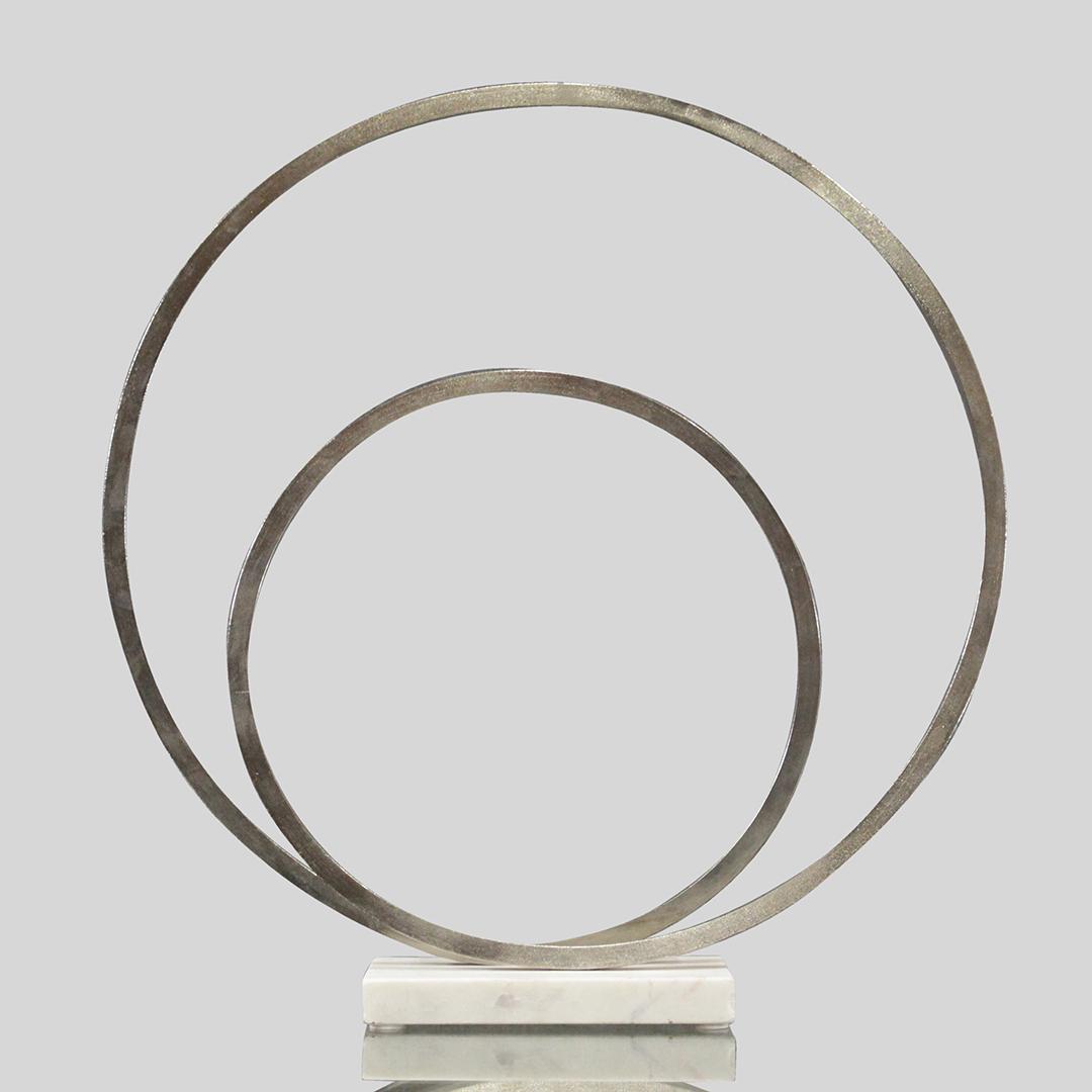 Modern Design Steel Sculpture Two Circles, Marble Base (1 of 6)