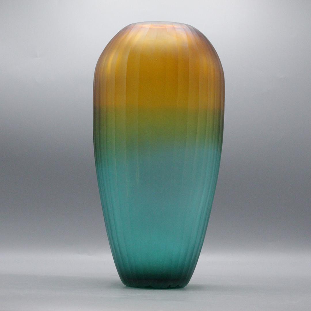 Modern Design Art Glass Vase Amber, Green to Teal Blue (1 of 7)