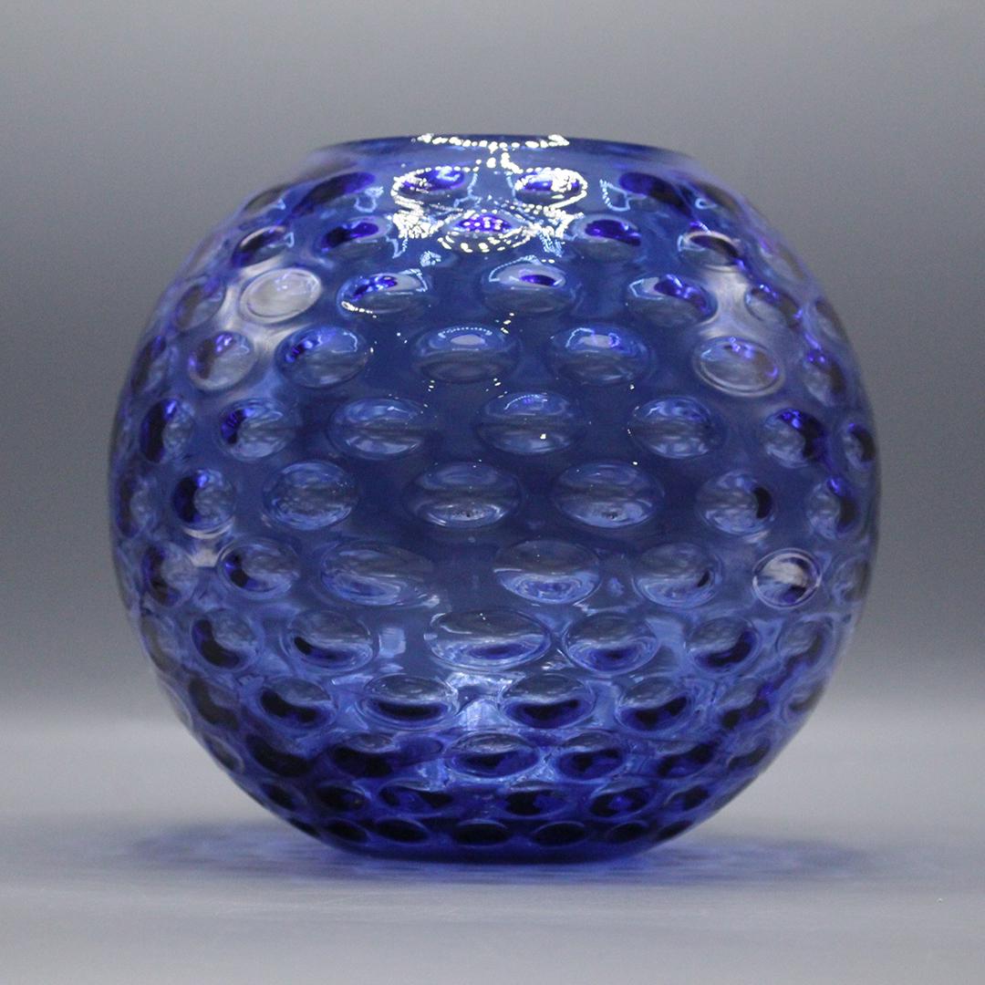 Mid-Century Modern Cobalt Blue Glass Rose Bowl Bubble (1 of 6)