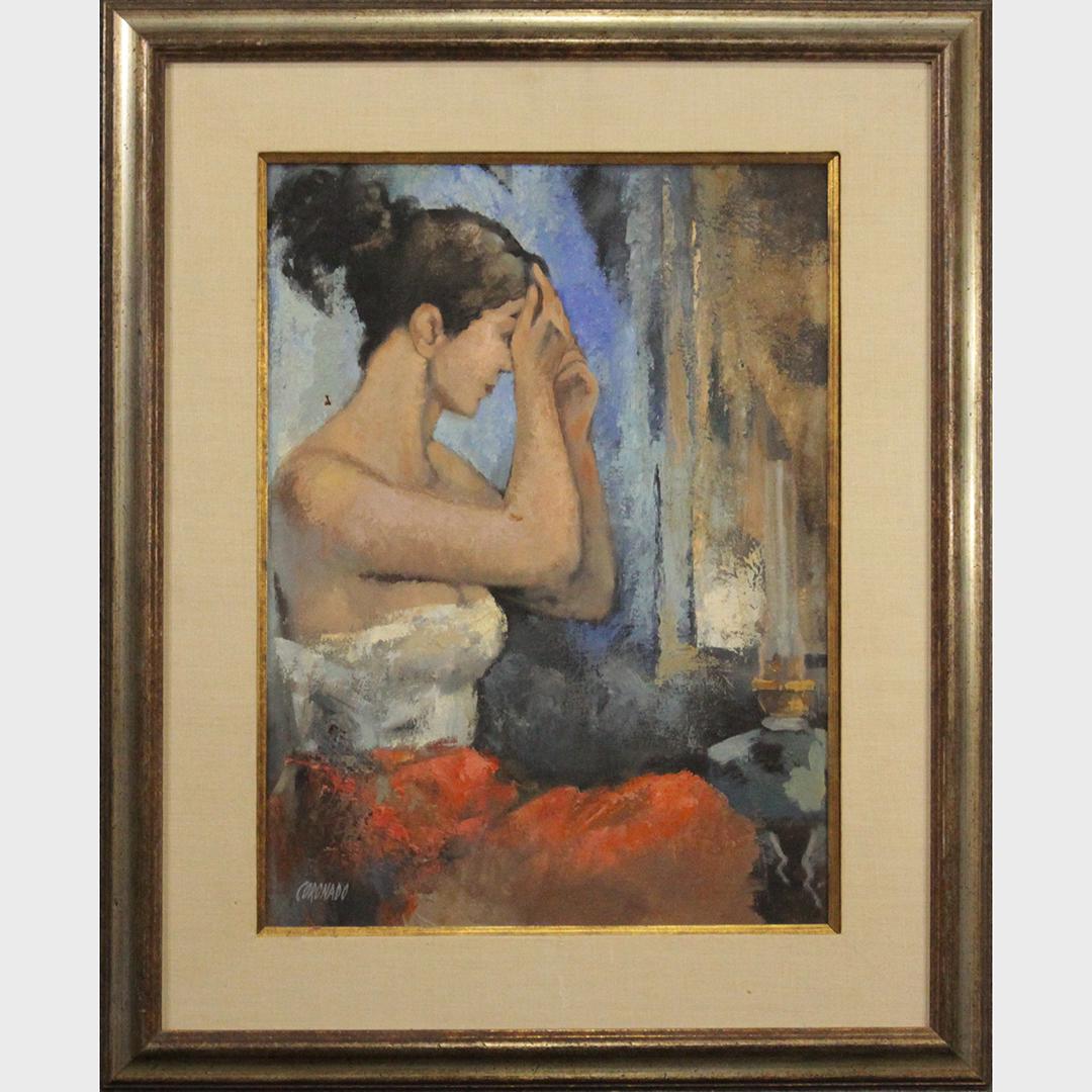 Coronado, Mid-Century Young Woman in Vanity Mirror Oil (1 of 9)
