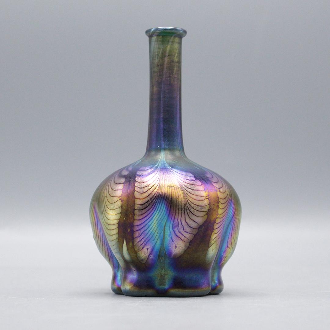 L C Tiffany Favrile Peacock Pulled Feather Pinched Vase (1 of 9)