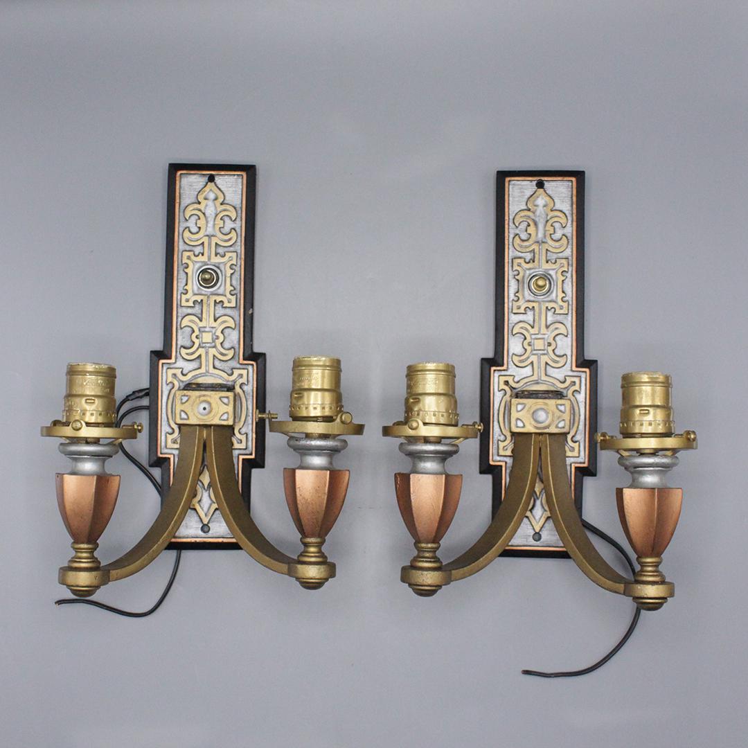 Pair Bronze Arts & Crafts 2-Light Electric Wall Sconces (1 of 7)
