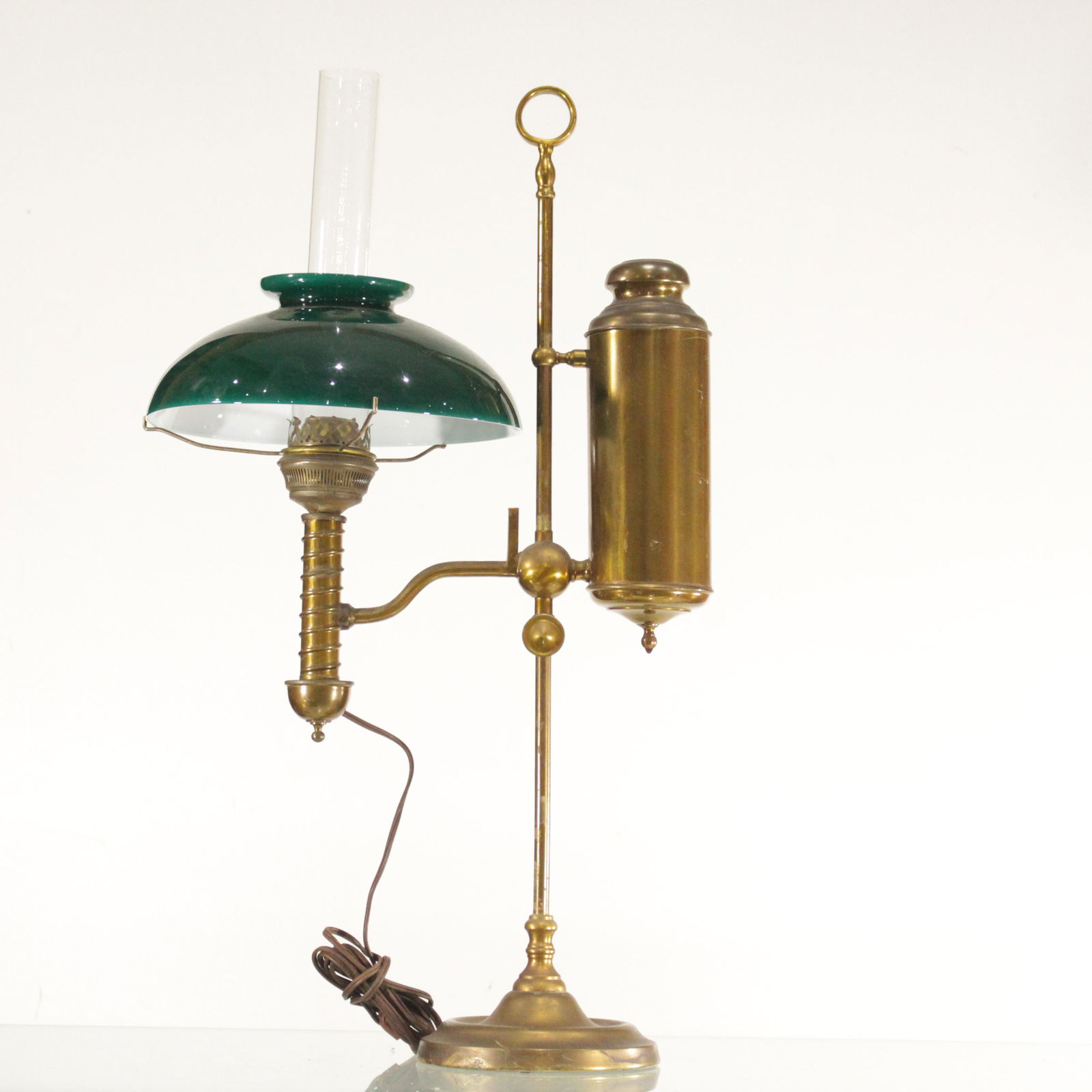 Brass Adjustable Student Lamp Green Cased Glass Shade (1 of 8)
