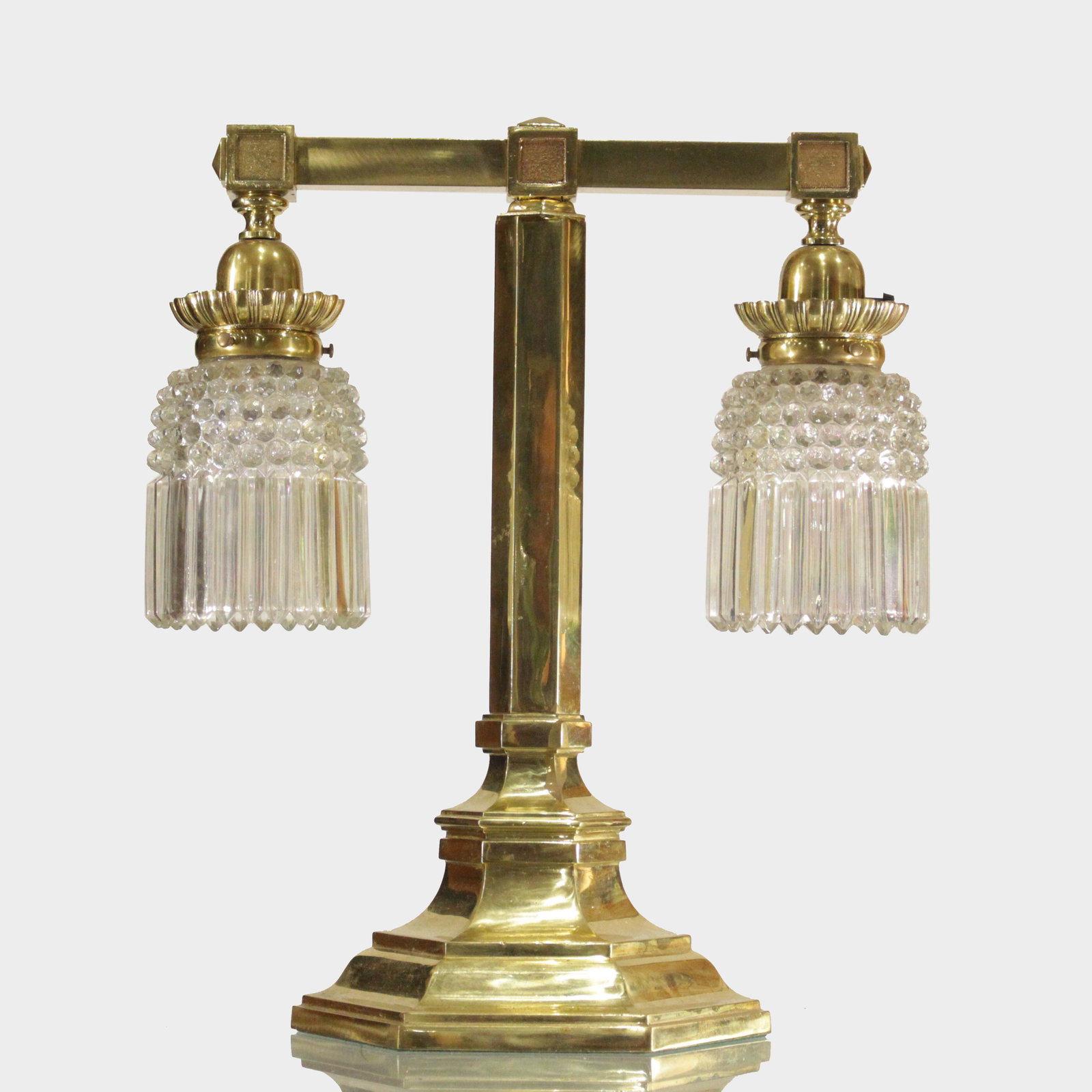 Antique Brass Banker's Lamp with Crystal Drape Shades (1 of 7)
