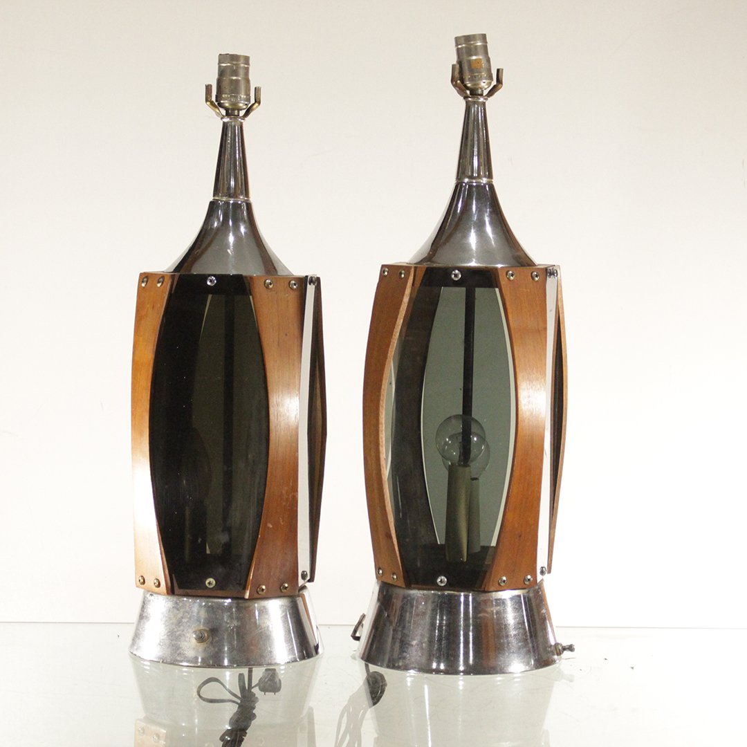 Mid-century Modern Teak Smoked Lucite Table Lamps (1 of 5)