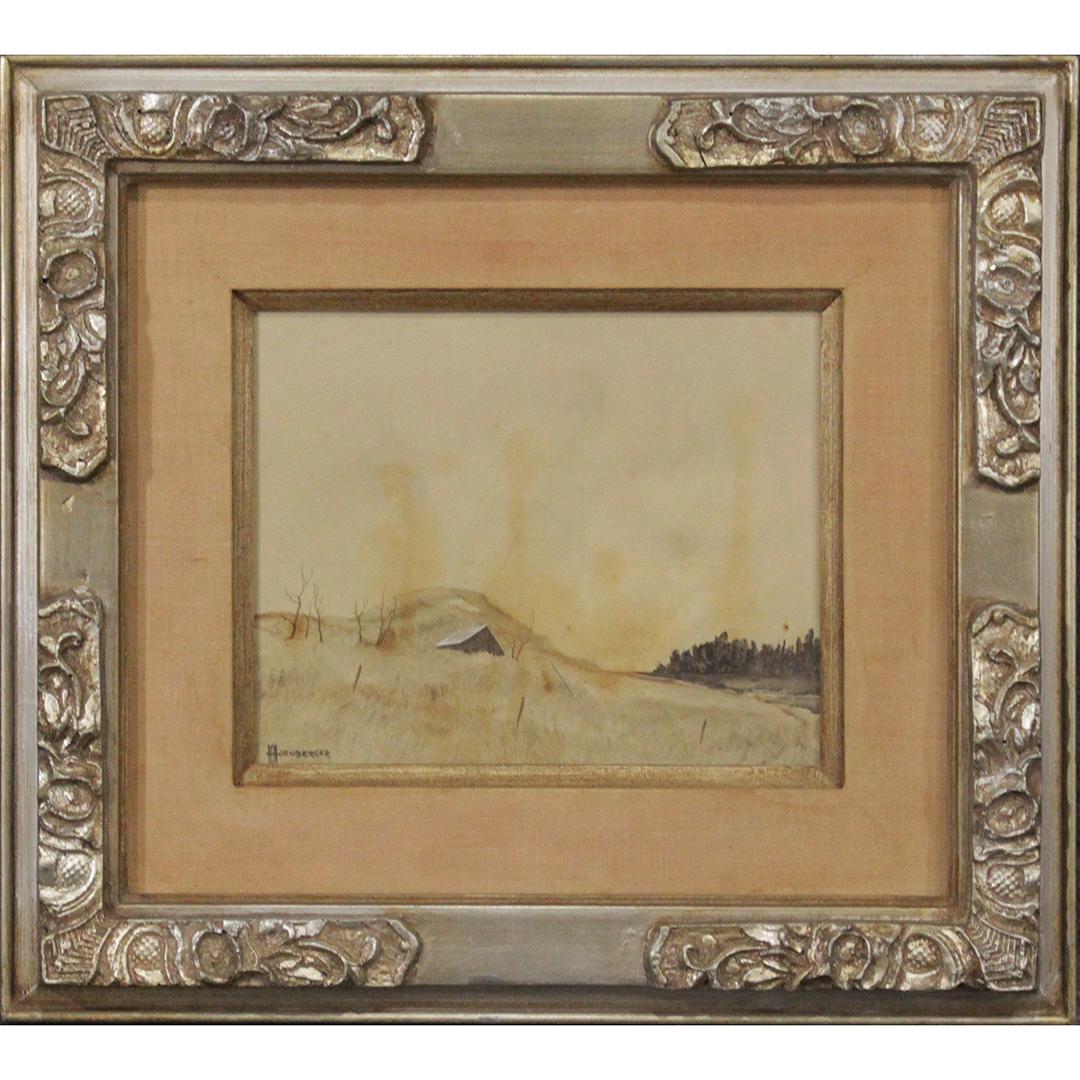 Don Hornberger 1921-2006 Oil/b Storm Over Landscape: Don Hornberger 1921-2006 Oil/b Storm Over Landscape. Size: 9 x 11 inches image, 16 x 18 inches outside frame. ASKart: Don Hornberger (1921 - 2006)Don Hornberger was active/lived in United States. Don 