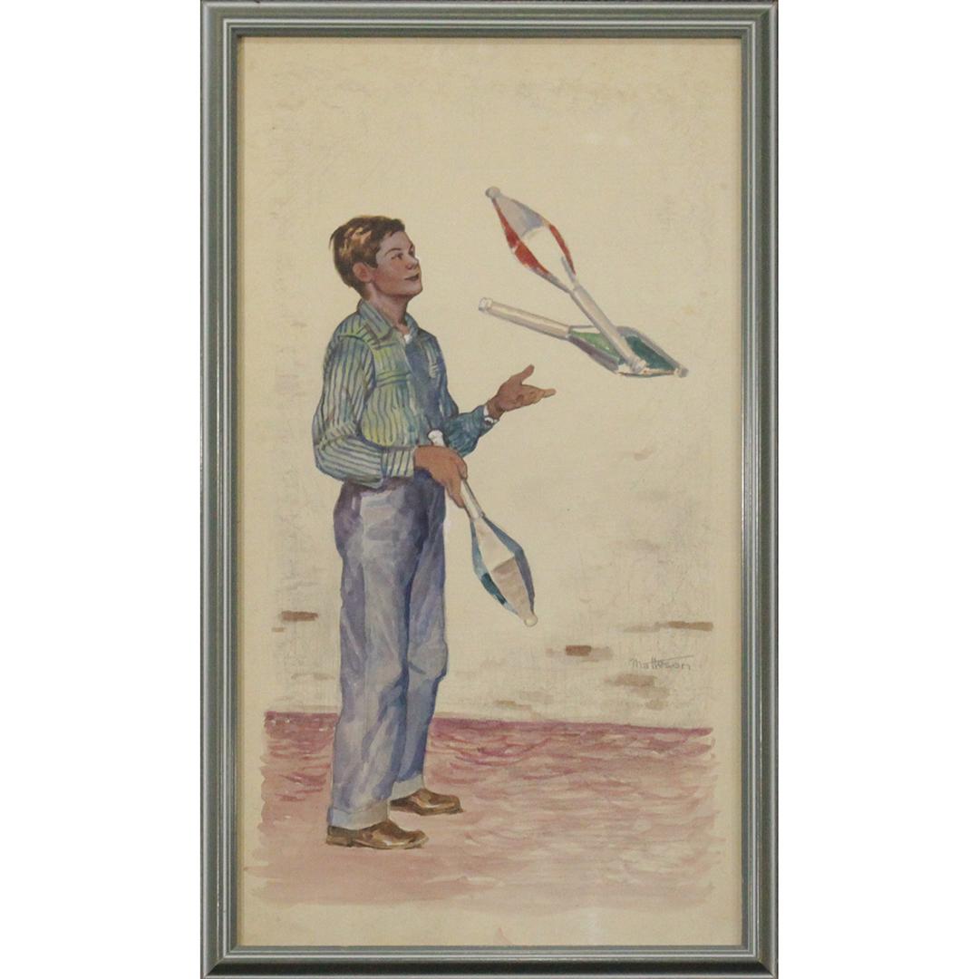 Bartow Van Voohis Matteson American Illustrator Juggler: Bartow Van Voohis Matteson, American Illustrator, Boy Juggler Size: 21 x 11.5 inches image, 22.75 x 13 inches outside frame. ASKart: Bartow Van Voorhis Matteson (1894 - 1984)Bartow Van Voorhis Matteso
