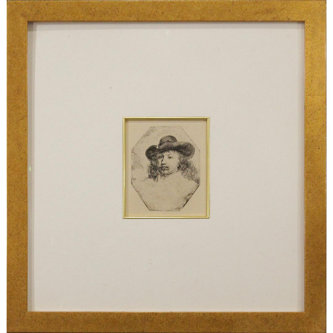 Old Masters Drypoint Etching Portrait Man Wearing Hat (1 of 5)