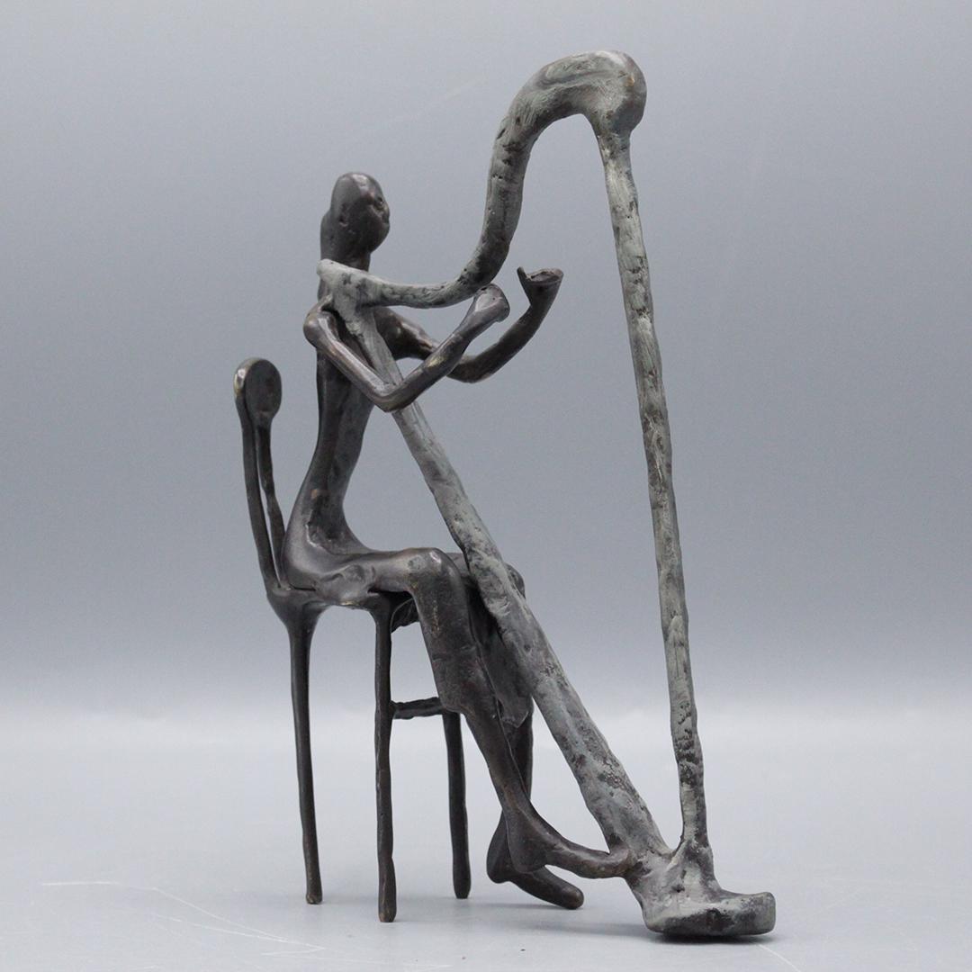 Mid-Century Bronze Sculpture Woman Playing Harp (1 of 7)