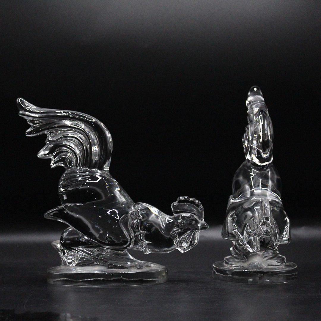 Two [2] Crystal Glass Rooster Cock Figures / Bookends (1 of 7)