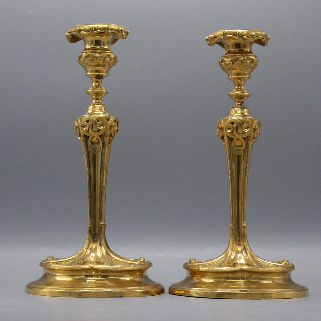 Pair 19th C. Quality Brass Art Nouveau Candlesticks (1 of 8)