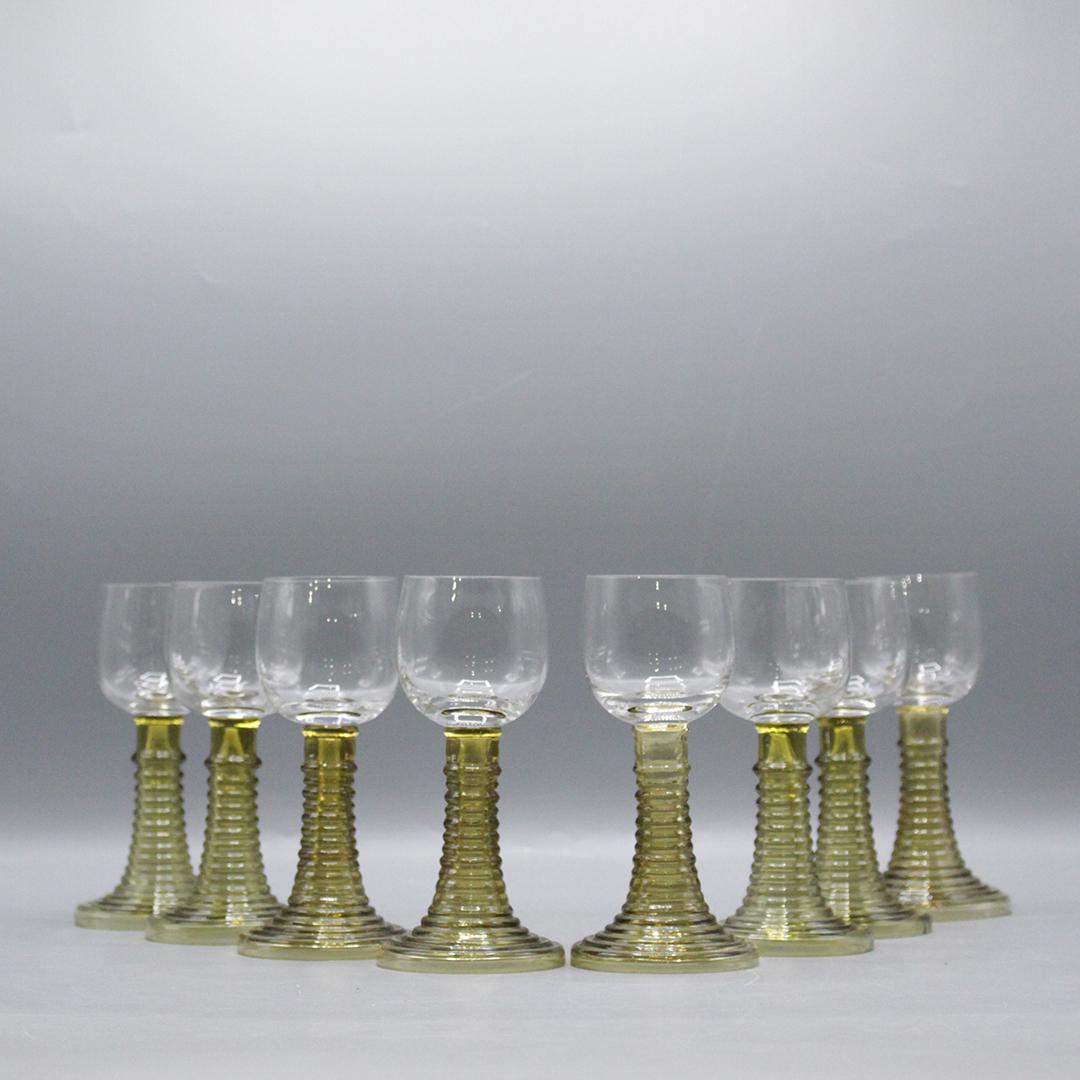 Eight [8] Green Glass Bases Chalice Goblets (1 of 6)