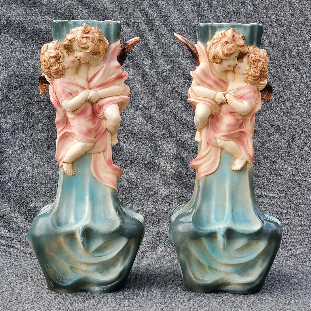 Two [2] Tall Ceramic Floor Vases "Young Love" Signed (1 of 11)