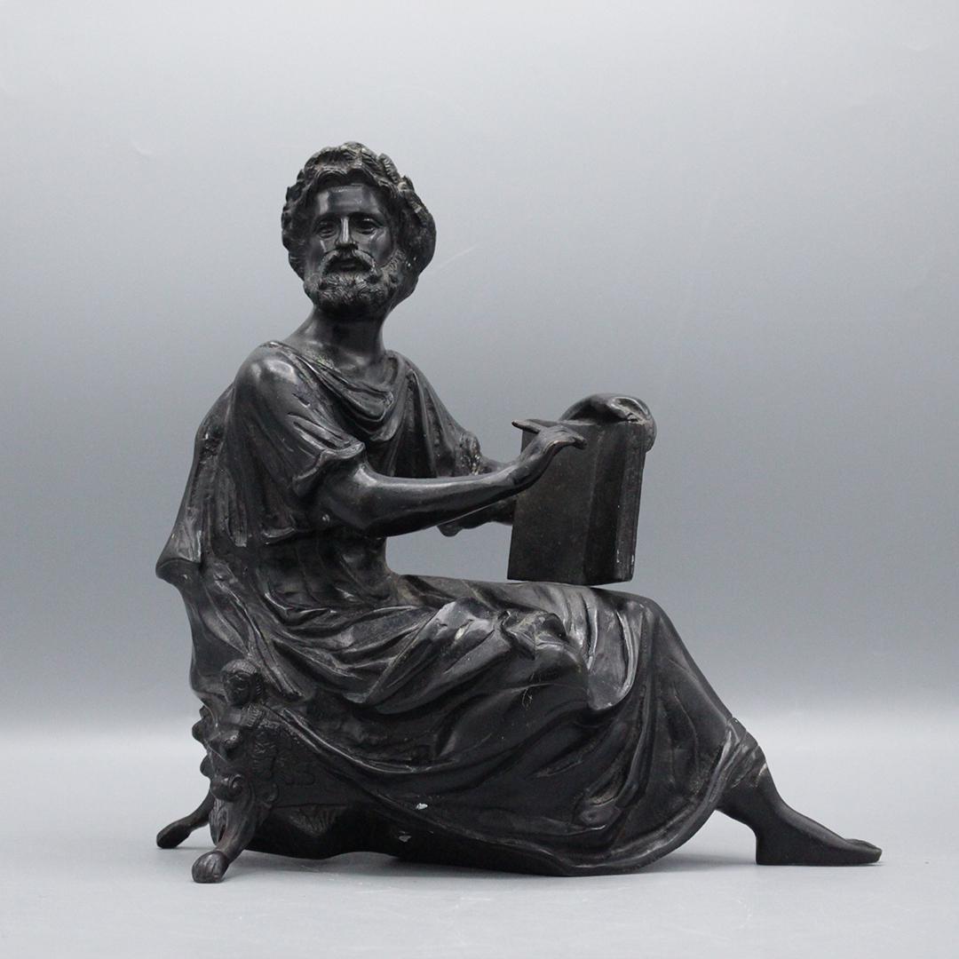 19th C. Cast Bronze Sculpture Classical Man Scholar (1 of 10)