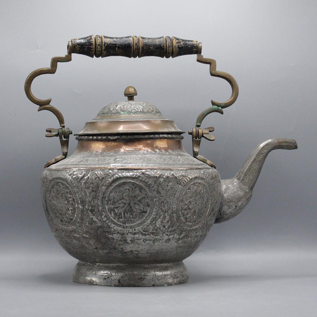 19th C Peruvian Silvered Bronze & Copper Tea Pot Ornate (1 of 9)