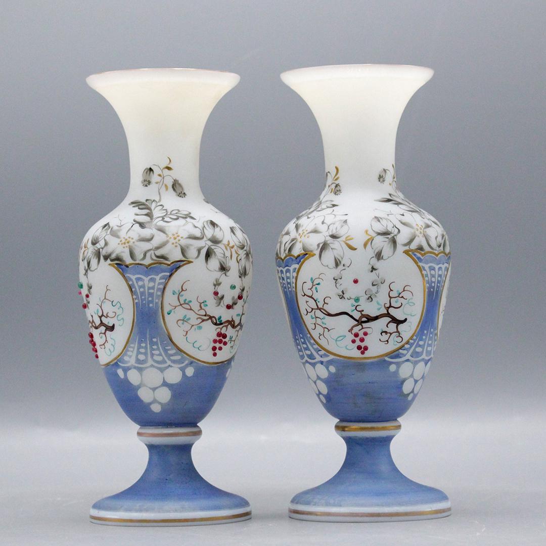 Two [2] Fine 19th C. Hand Painted Bristol Glass Vases (1 of 8)