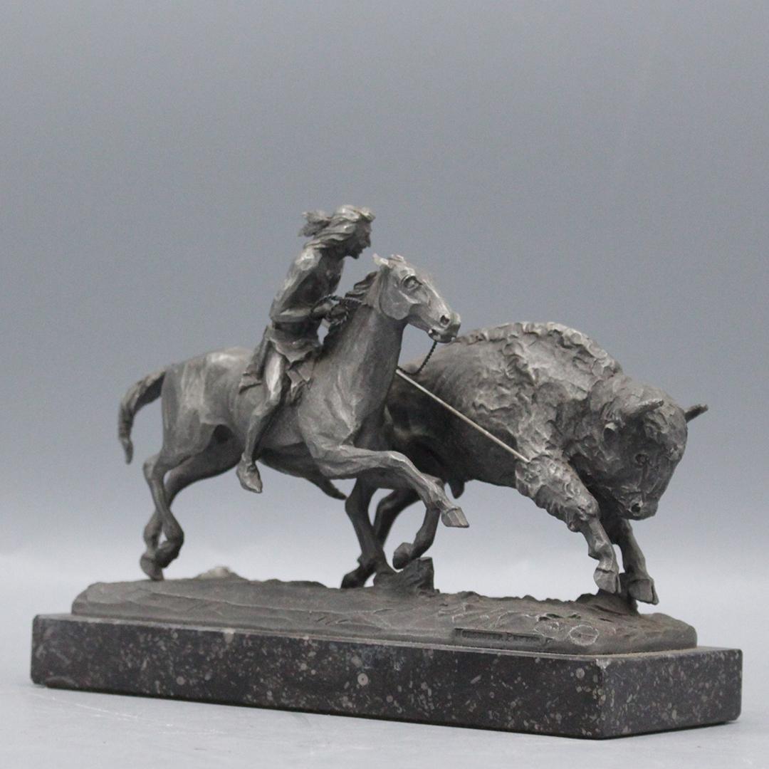 Pewter sculpture by Philip Kraczkowski "Buffalo Hunt" (1 of 11)