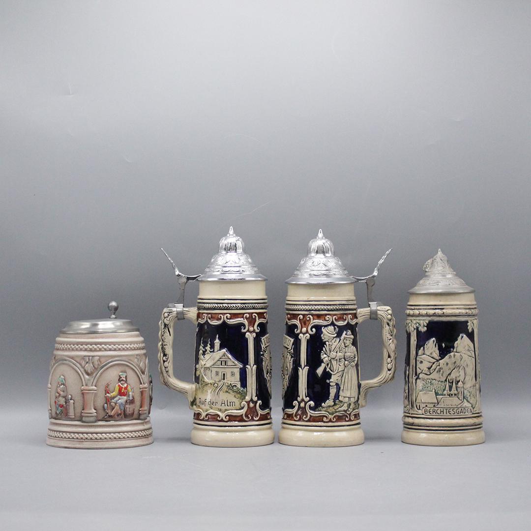 Four [4] Assorted Germany Stoneware Steins with Lids (1 of 14)