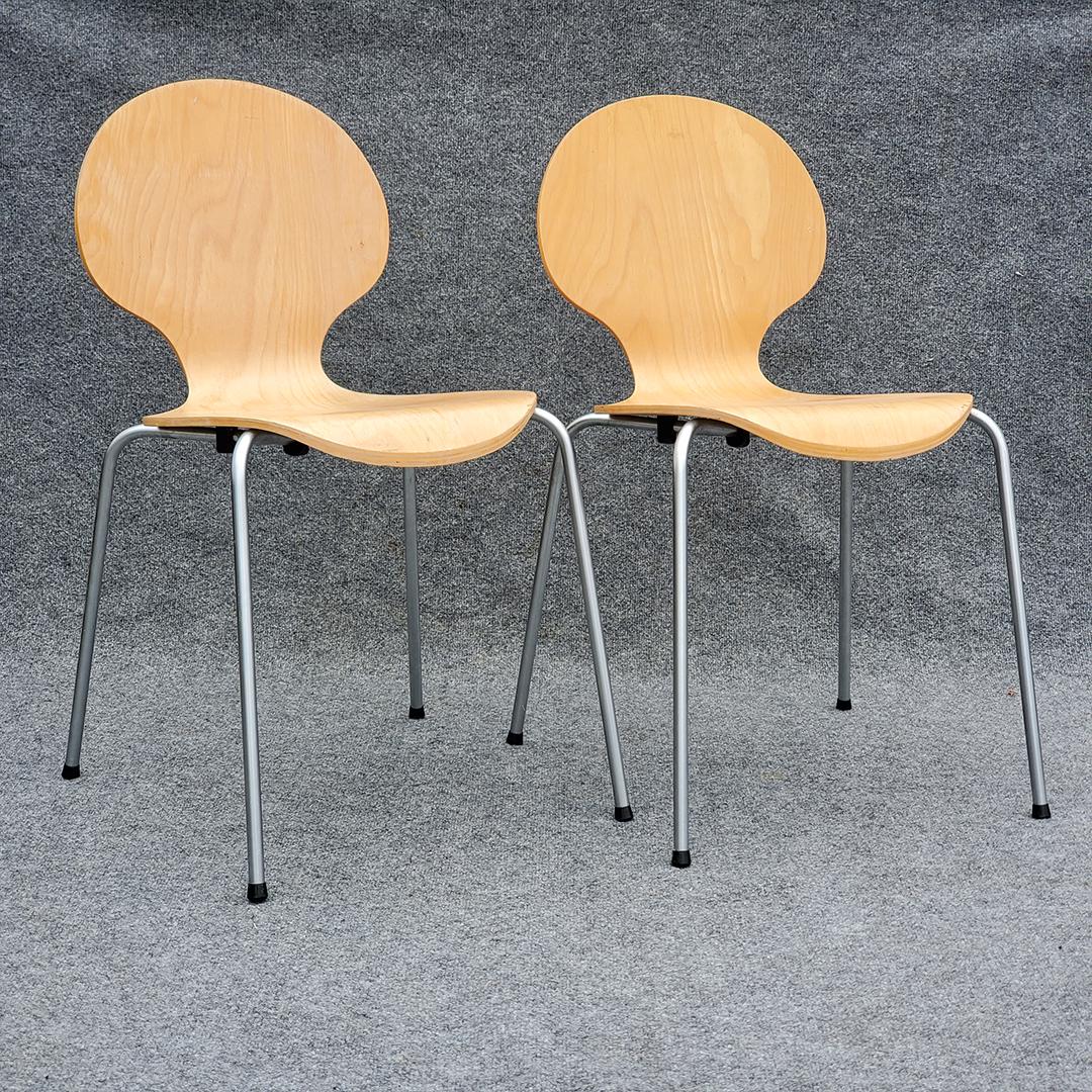Two [2] Modern Design Bent Ply Wood Chairs Chrome Frame (1 of 7)