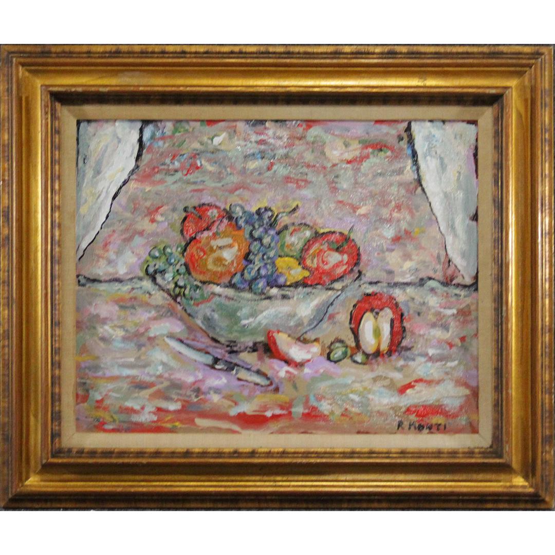 R. Monti, Mid-Century Bowl of Fruit Abstract Oil/c (1 of 5)