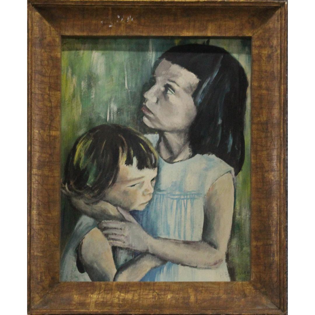 Mid-Century Modern Two Sisters Clutching Oil/b (1 of 5)