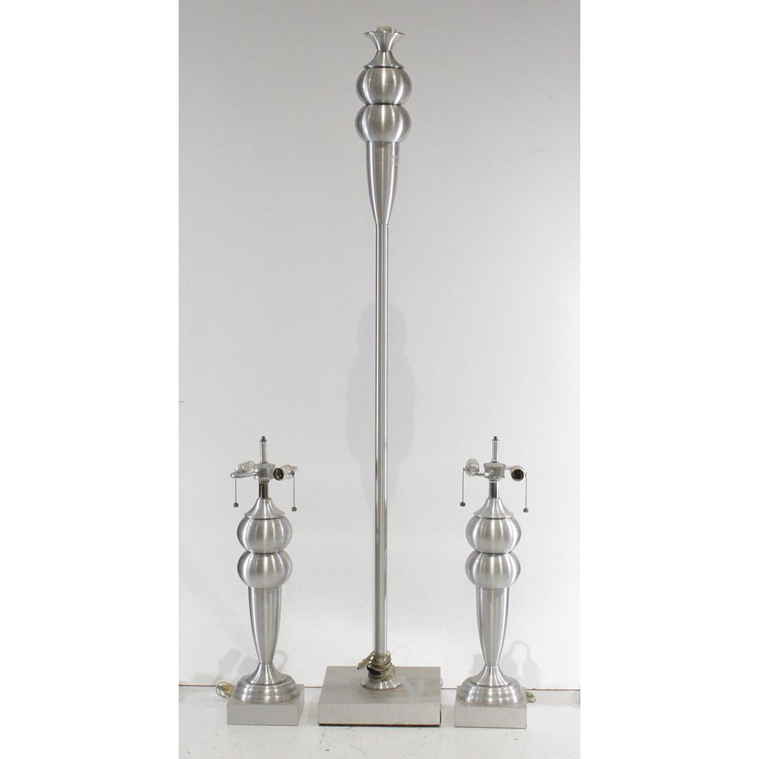 3 Pc Modern Design Spun Aluminum Floor Lamp Table Lamps (1 of 9)