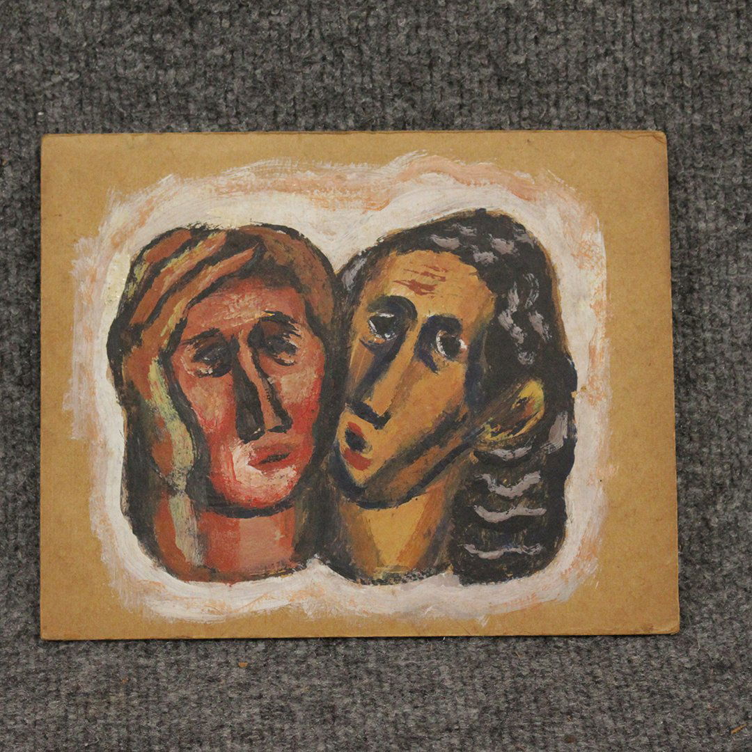 Ezio Martinelli two Portraits on Board: Ezio Martinelli two Portraits on Board. Painting on board and signed with stamp on back with sketch of bones. Well Listed Artist. Size 7 x 8.75. ASKart: Biography Ezio MartinelliBorn in West Hoboken,