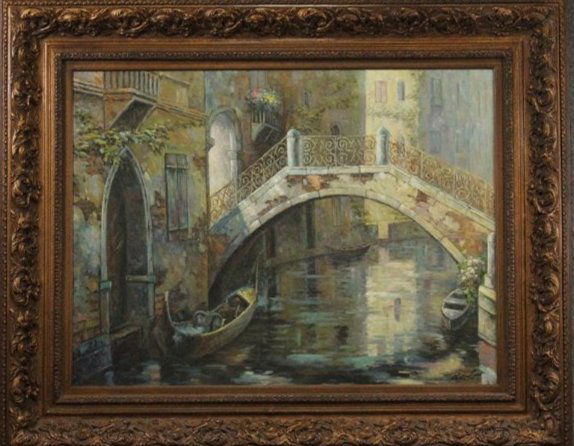 Large Venice Canal Italian Painting, Artist Signed (1 of 9)