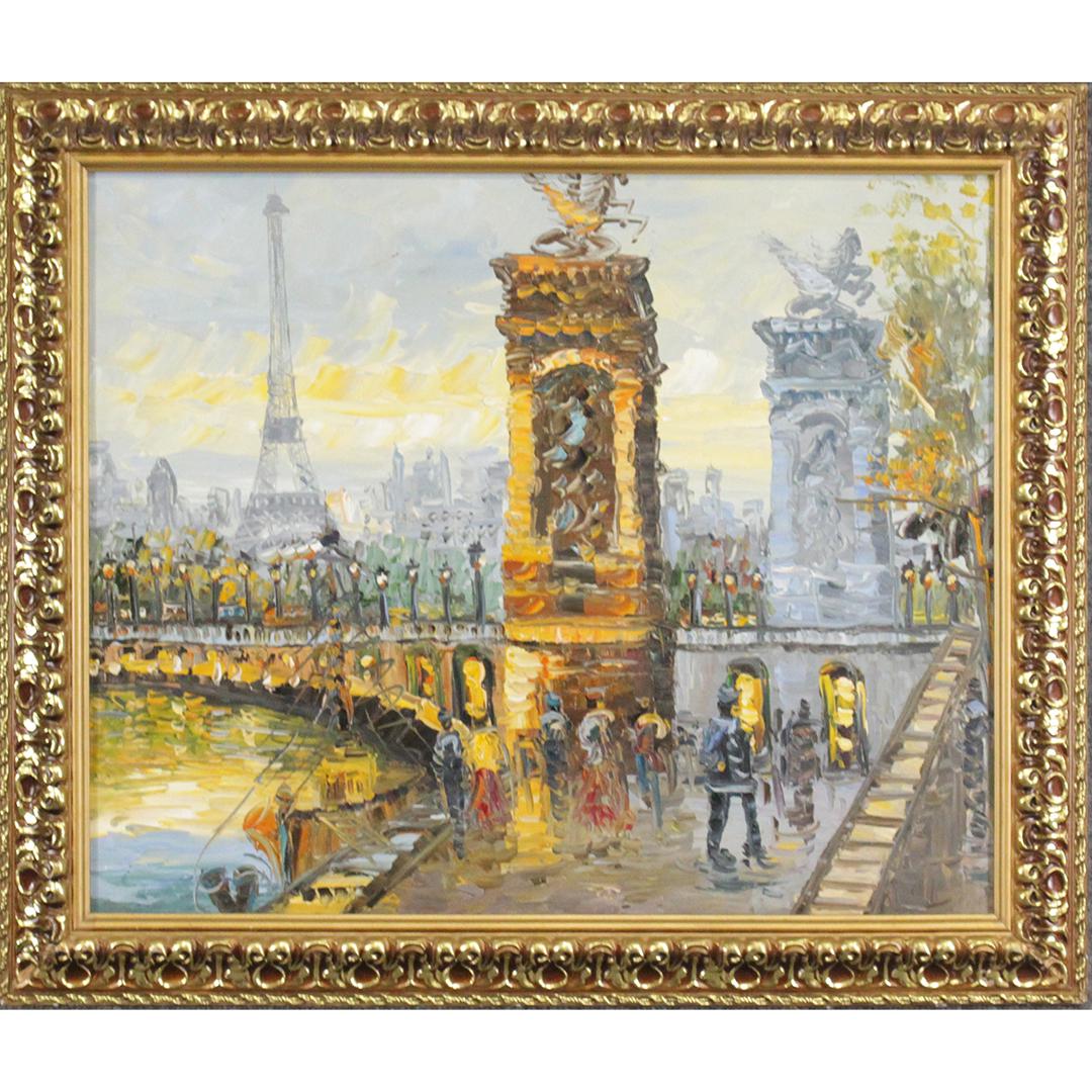 Fine Quality 20th C. French Street Scene Oil Painting (1 of 6)