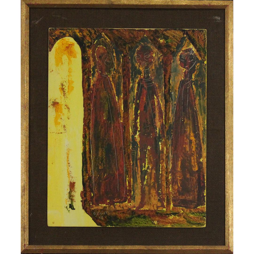 Bernard Bouts 1968, France, Mid-Century Figures Oil/b (1 of 7)