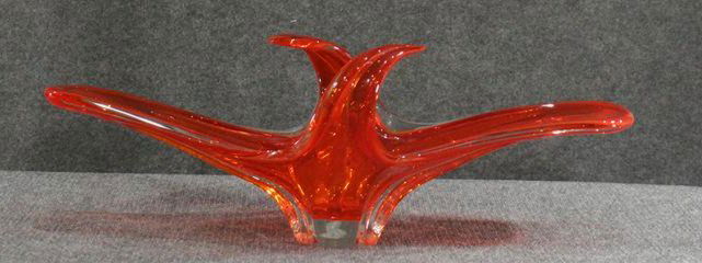 Mid-Century Modern Large Orange Sculpture Center Bowl (1 of 8)