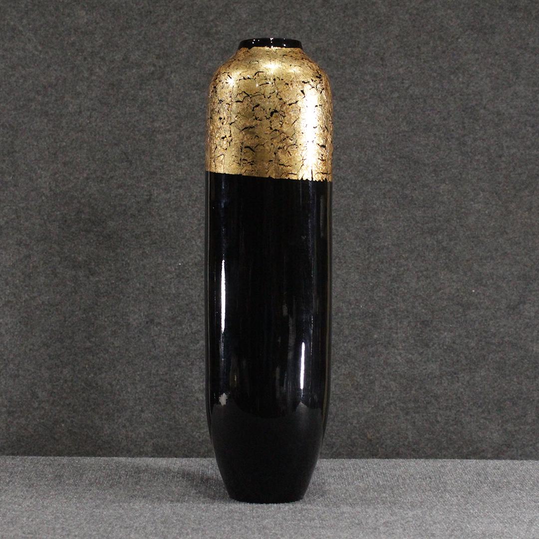 Modern Design Black Glaze Ceramic Vase with Gold Band (1 of 5)