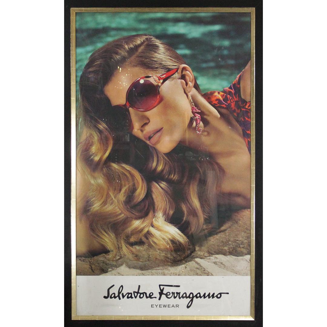 Advertising Poster: Salvatore Ferragamo - Eyeware: Advertising Poster: Salvatore Ferragamo - Eyeware. Clean, large size, original framing. Size: 53.5 x 31 inches image, 58 x 35.5 inches outside frame