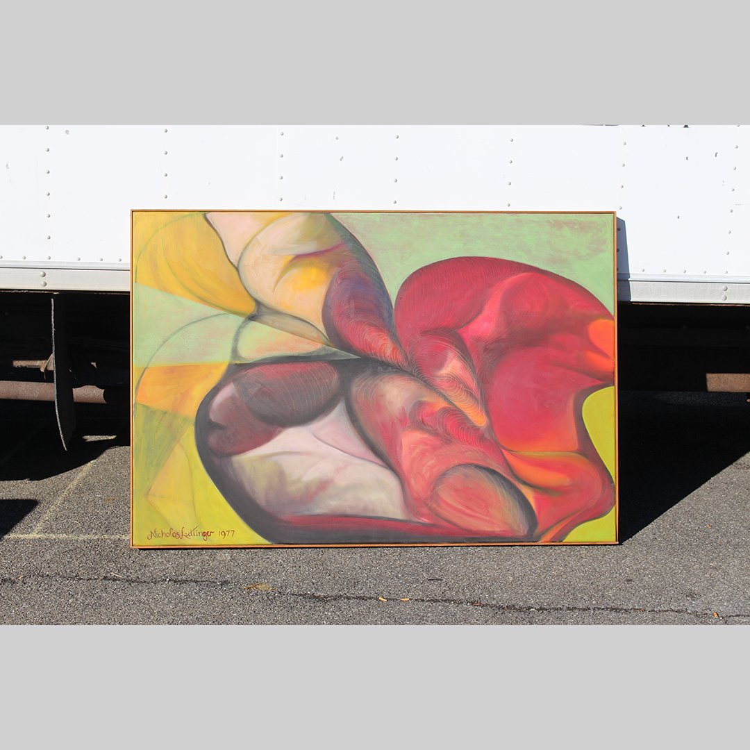Nicholas Luttinger, Large Erotic Abstract Oil Painting: Nicholas Luttinger, Large Erotic Abstract Oil Painting. Dated 1977, Signed. Size: 46.25 x 67.25 inches