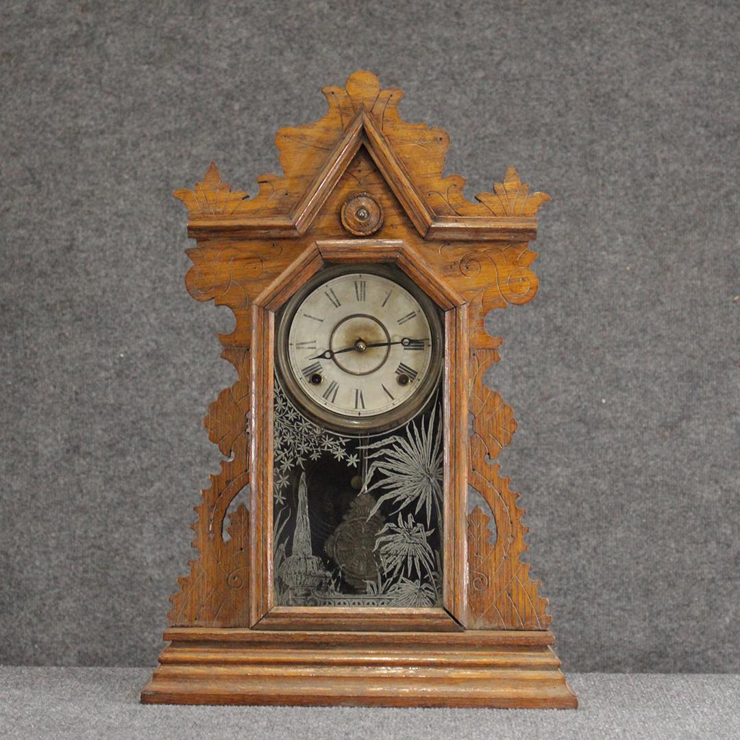 Antique Victorian Oak Gingerbread Mantle Clock (1 of 10)