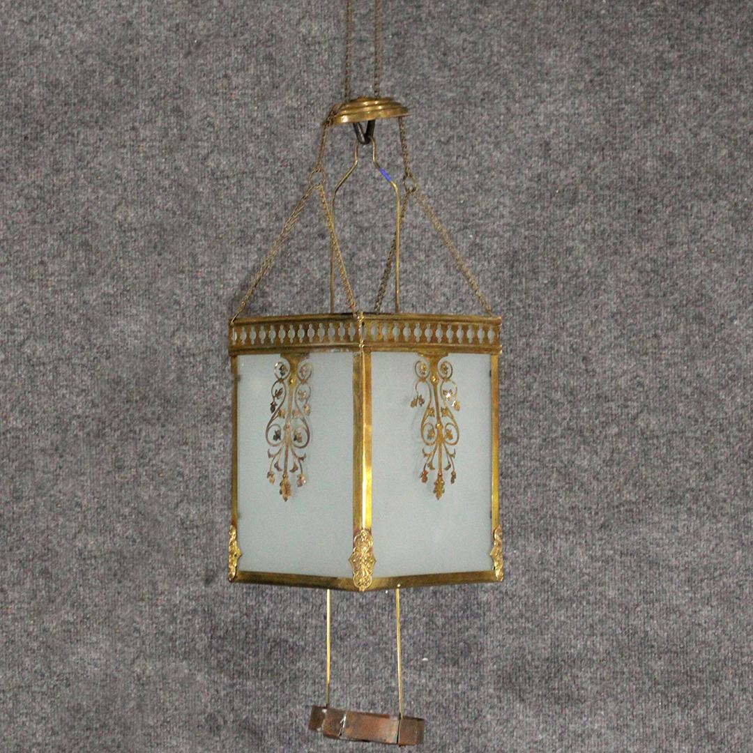 Victorian Turn of Century Hanging Brass Hall Fixture (1 of 5)