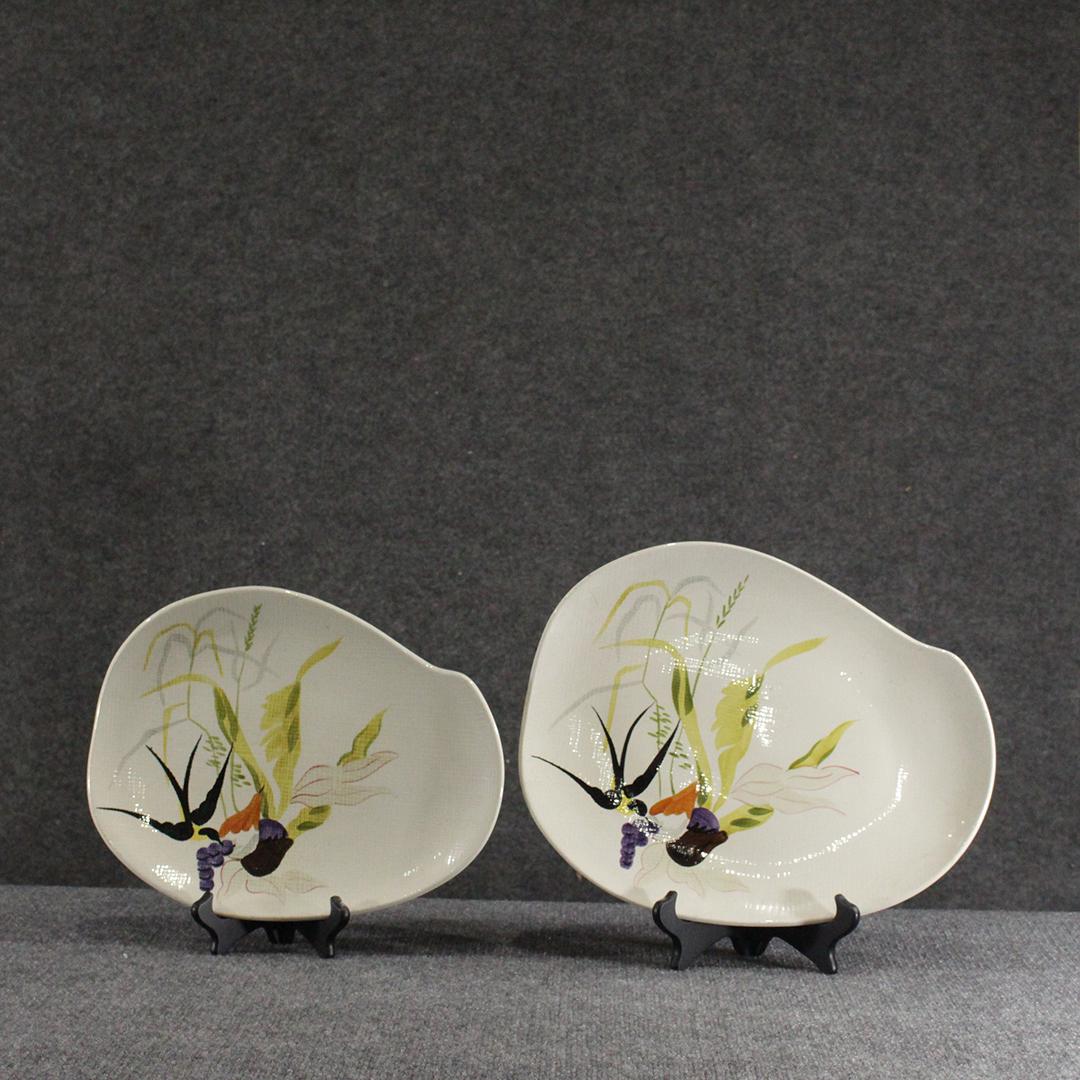 Two [2] Red Wing Mid-Century Hand Painted Platters: Two [2] Red Wing Mid-Century Hand Painted Platters. Size: 13.5-15 inches wide
