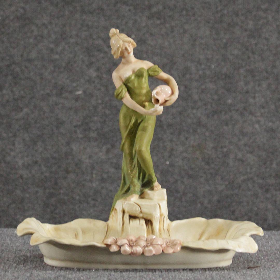 Royal Dux Art Nouveau Porcelain Woman Center Piece: Royal Dux Art Nouveau Porcelain Woman Center Piece. Fine quality. Size: 10.5 x 11 inches