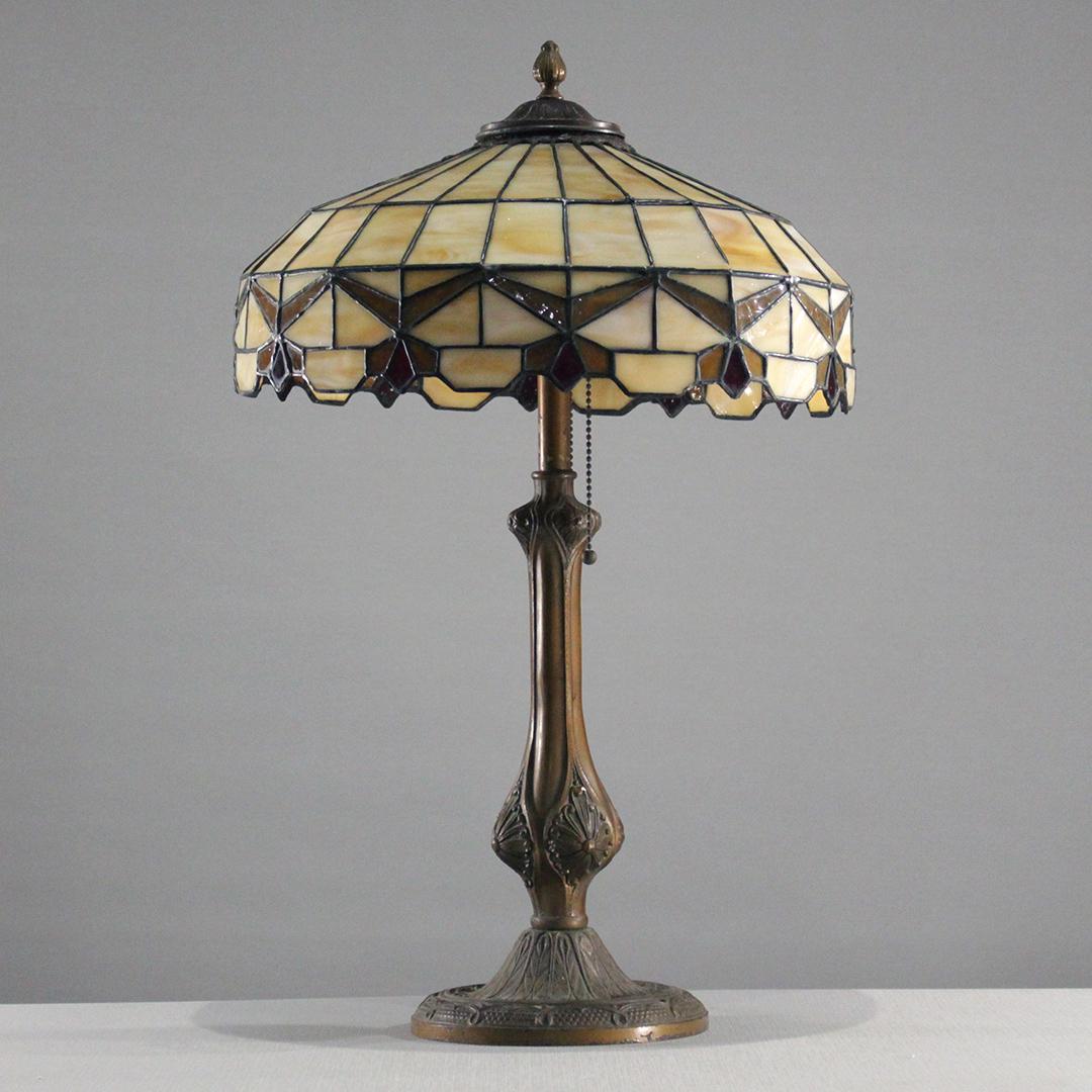 Signed SALEM BROS Antique Leaded Glass Table Lamp (1 of 12)