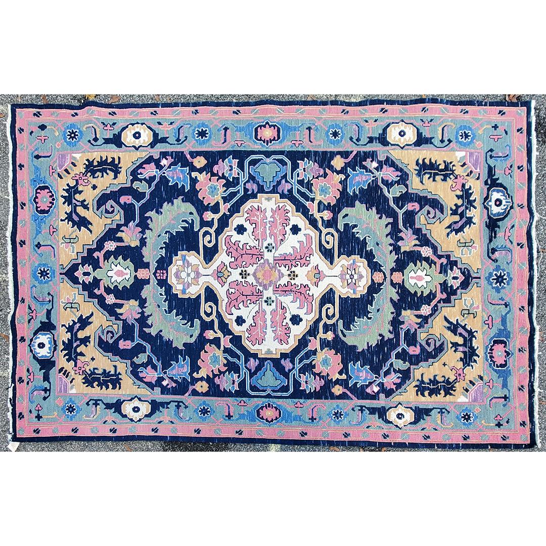 Hand Made Wool Serapi Pattern Area Rug Blue Background (1 of 6)