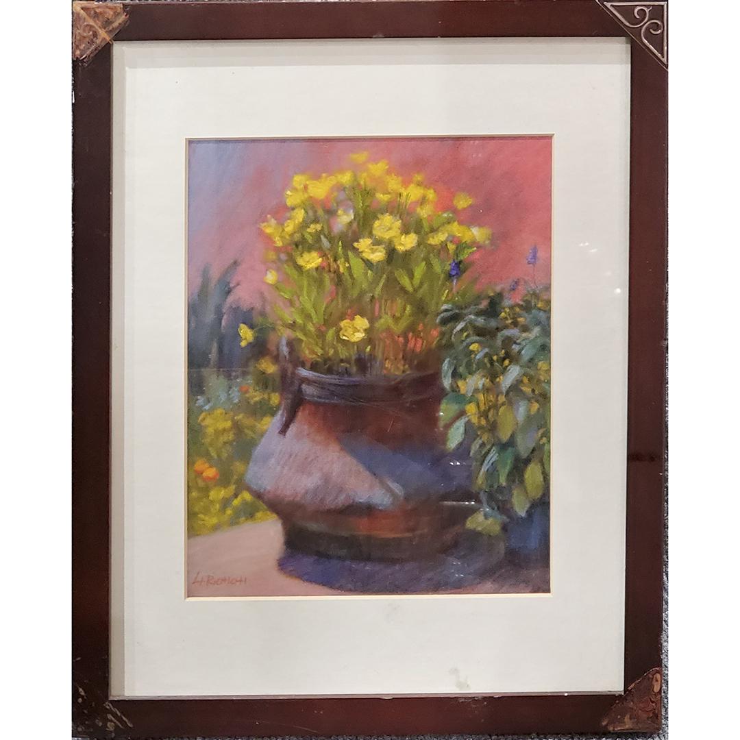 Linda Holmes Richichi, American, Pastel Still Life: Linda Holmes Richichi, American, Pastel Still Life. Well listed American Artist. Pastel painting, signed, framed, artist's biography on verso. Size: 9.5 x 7.5 inches image, 15 x 12 inches outside fram