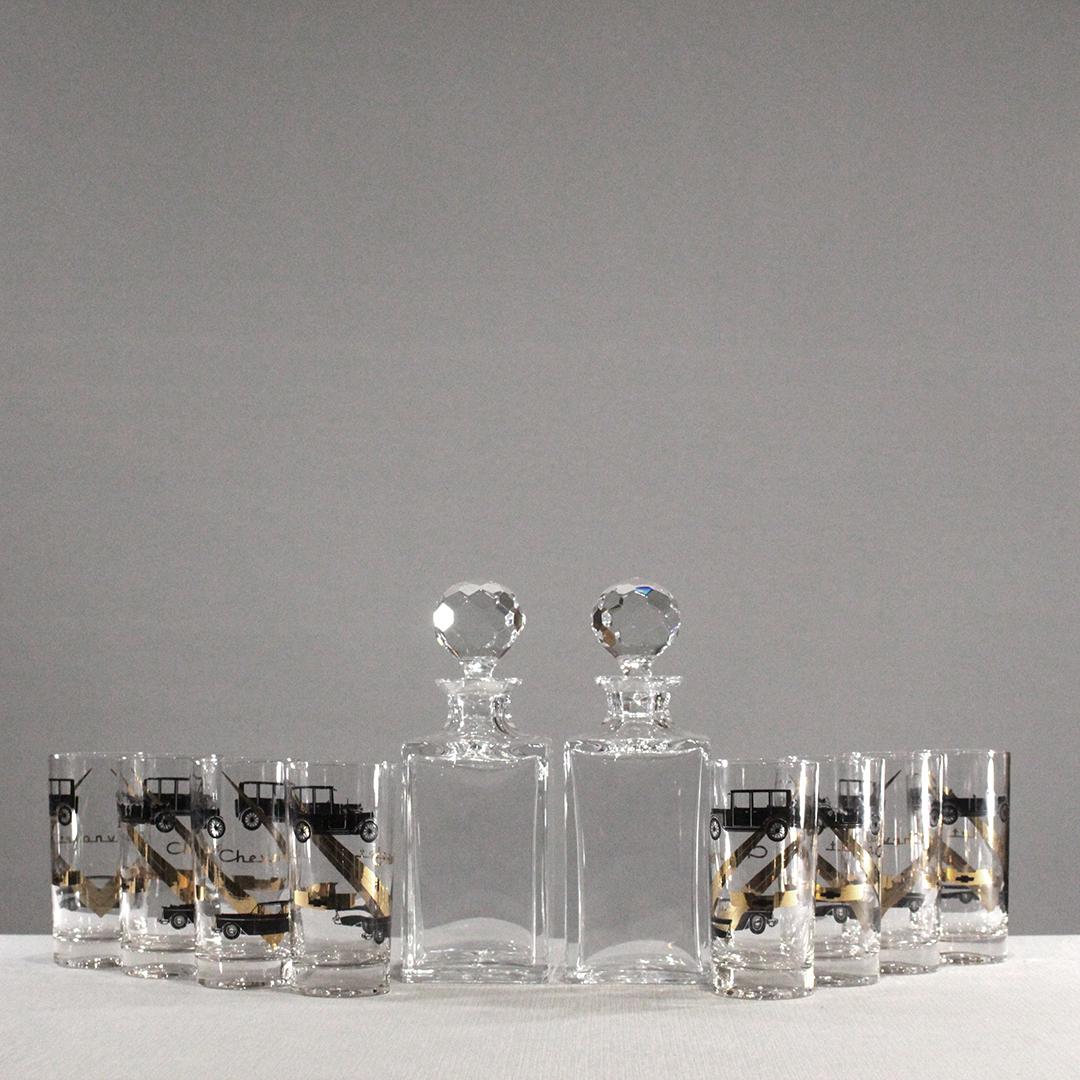 8 Chevrolet Drinking Glasses & 2 Liquor Decanters (1 of 9)