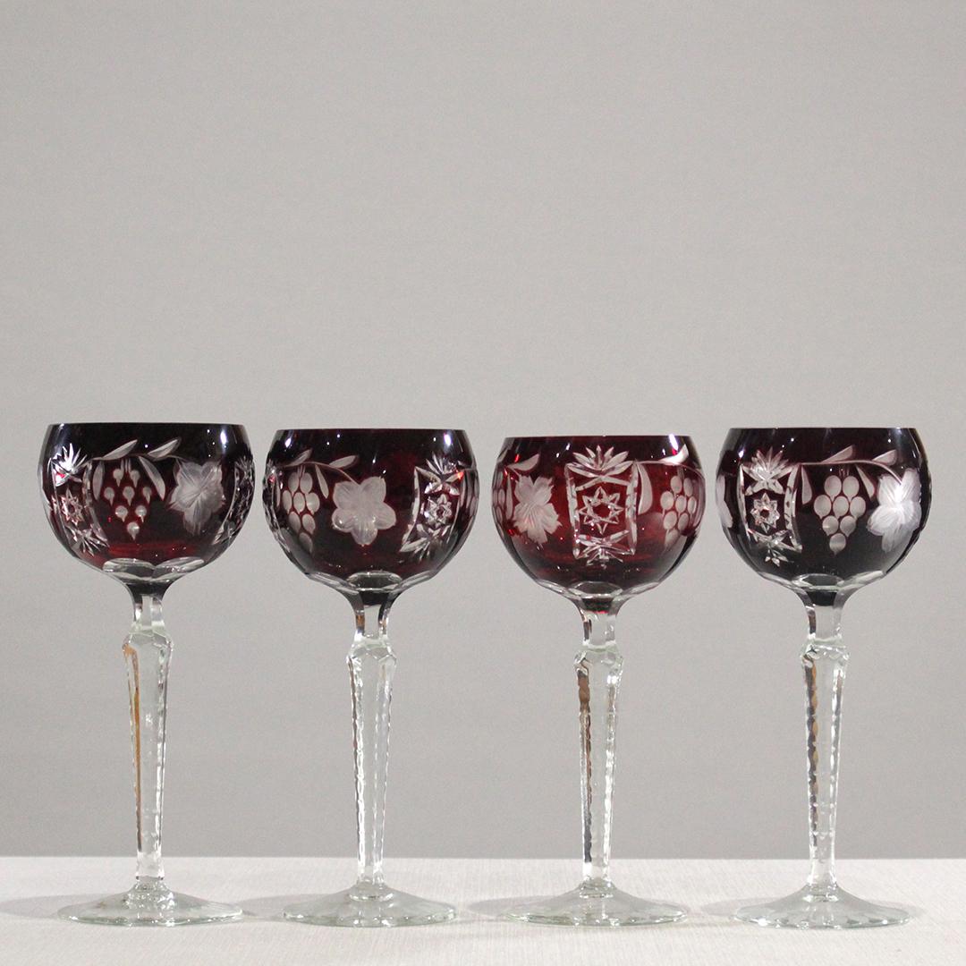 Four Cut Glass Ruby Red Stemware Clear Stem and Base (1 of 7)