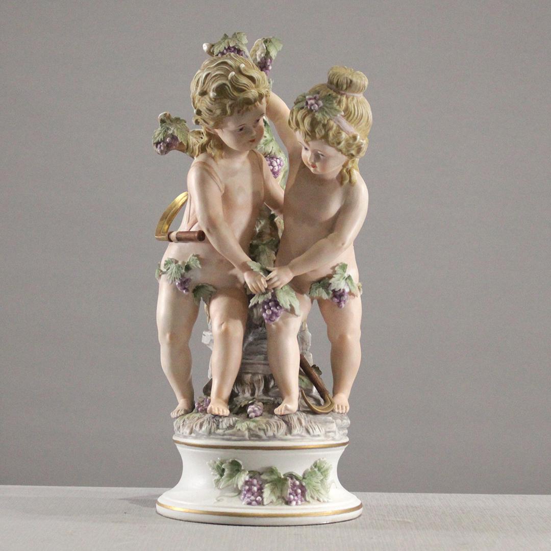 Capodimonte Bisque Porcelain Grouping Two Young Girls (1 of 9)