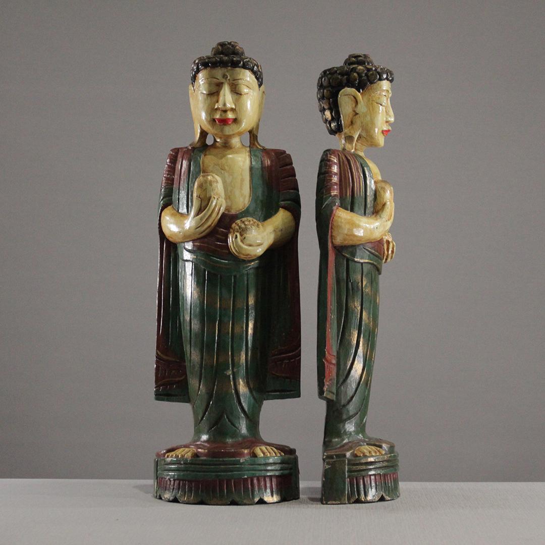 Two [2] Asian Carved Wood Figures Hand Painted (1 of 6)