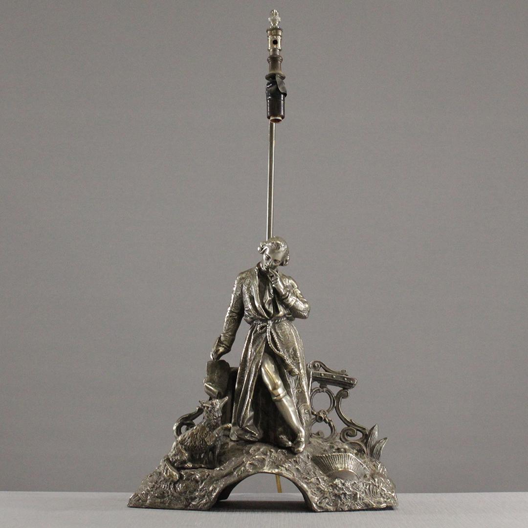 Silver Plate Figure Lamp, Aristocrat Gentleman and Fox: Silver Plate Figure Lamp, Aristocrat Gentleman and Fox. Size: 19 x 10