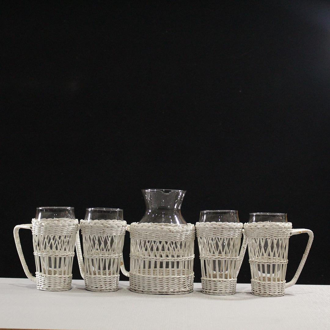 5 Pc Mid-Century Design Lemonade Set in Wicker Holders (1 of 7)