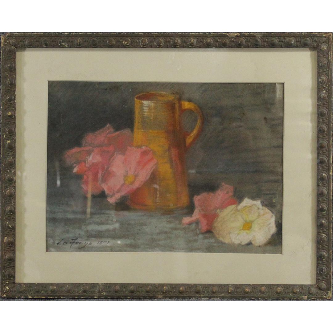 John LaFarge 1872,. Pastel Still Life Tankard Flowers (1 of 6)