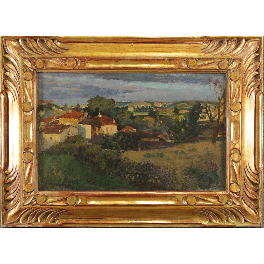 Signed VS, 19th C. French Village Oil Carved Gold Frame (1 of 7)