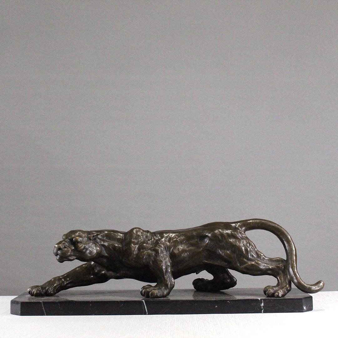 Bronze Panther Sculpture Mounted on Black Marble Base (1 of 7)